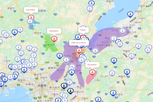 京都府 アンテナ工事 電波塔位置